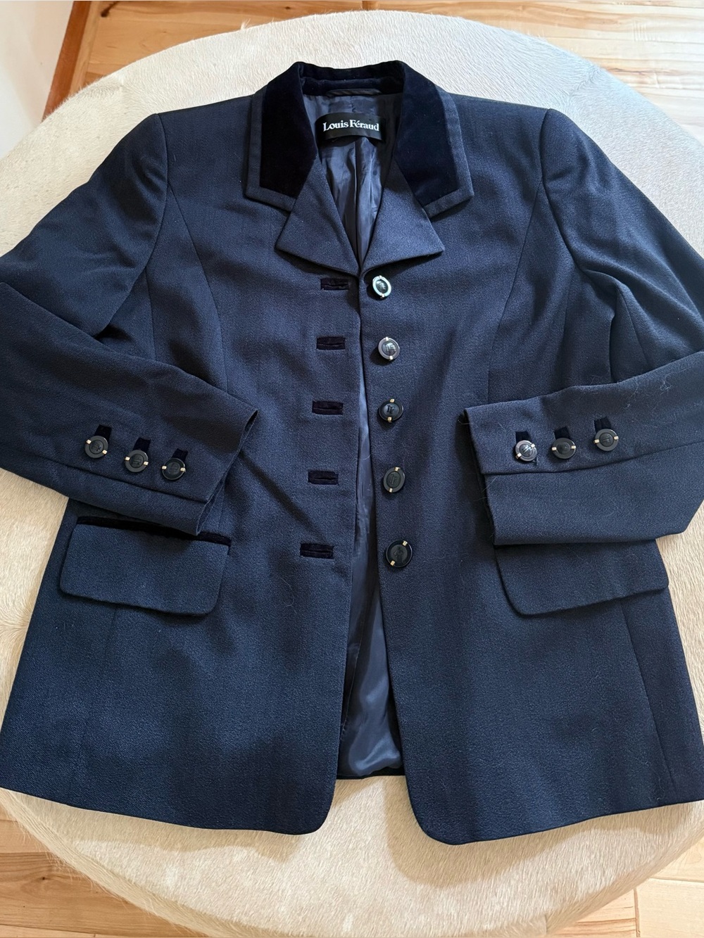 Louis Feraud Navy Velvet-Collar Pea Coat/blazer/Equestrian vibe